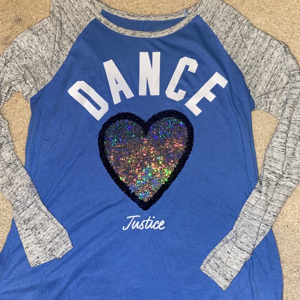 Blue & Sequined ‘Dance’ Justice Tee